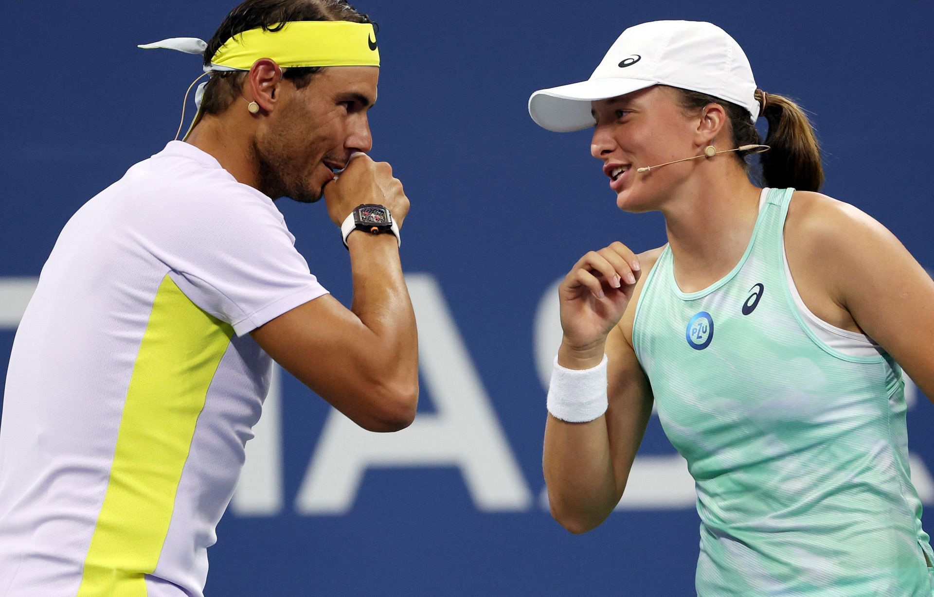 Rafael Nadal (left) and Iga Swiatek (right) during the US Open&#039;s Tennis Plays for Peace charity event