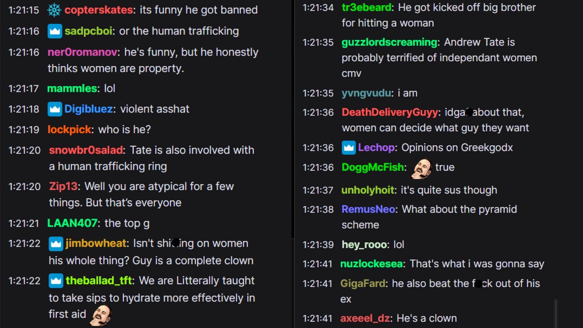 Fans reacting to Tate (Image via zackrawrr/Twitch)