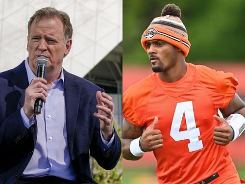 NFL commissioner Roger Goodell (l) and Browns QB Deshaun Watson (r)