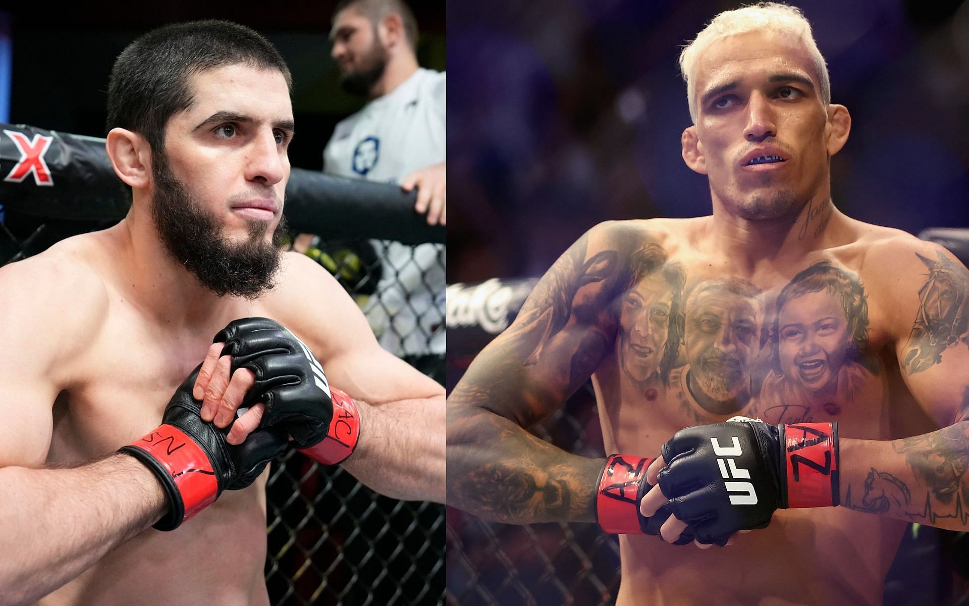 Islam Makhachev (left) and Charles Oliveira (right). [Images courtesy: left image from Chris Unger/Zuffa LLC and right image from Getty Images]