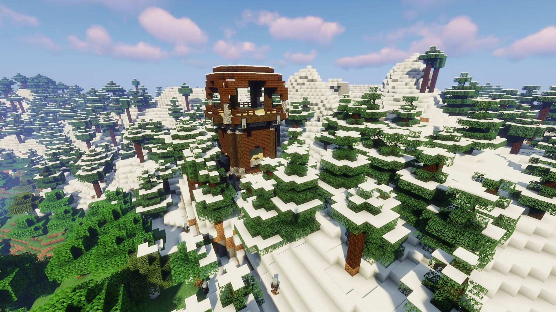 The pillager outpost closest to spawn (Image via Mojang/Minecraft)