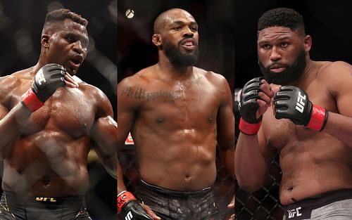 From left to right: Francis Ngannou, Jon Jones, and Curtis Blaydes