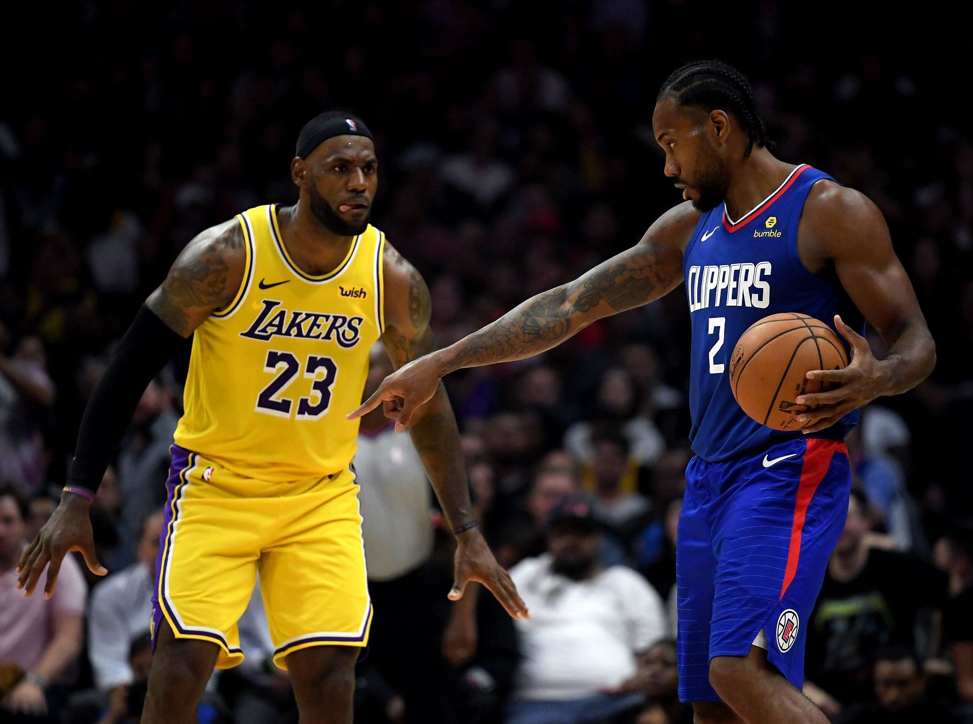 Kawhi Leonard of the LA Clippers against LeBron James of the LA Lakers in 2019