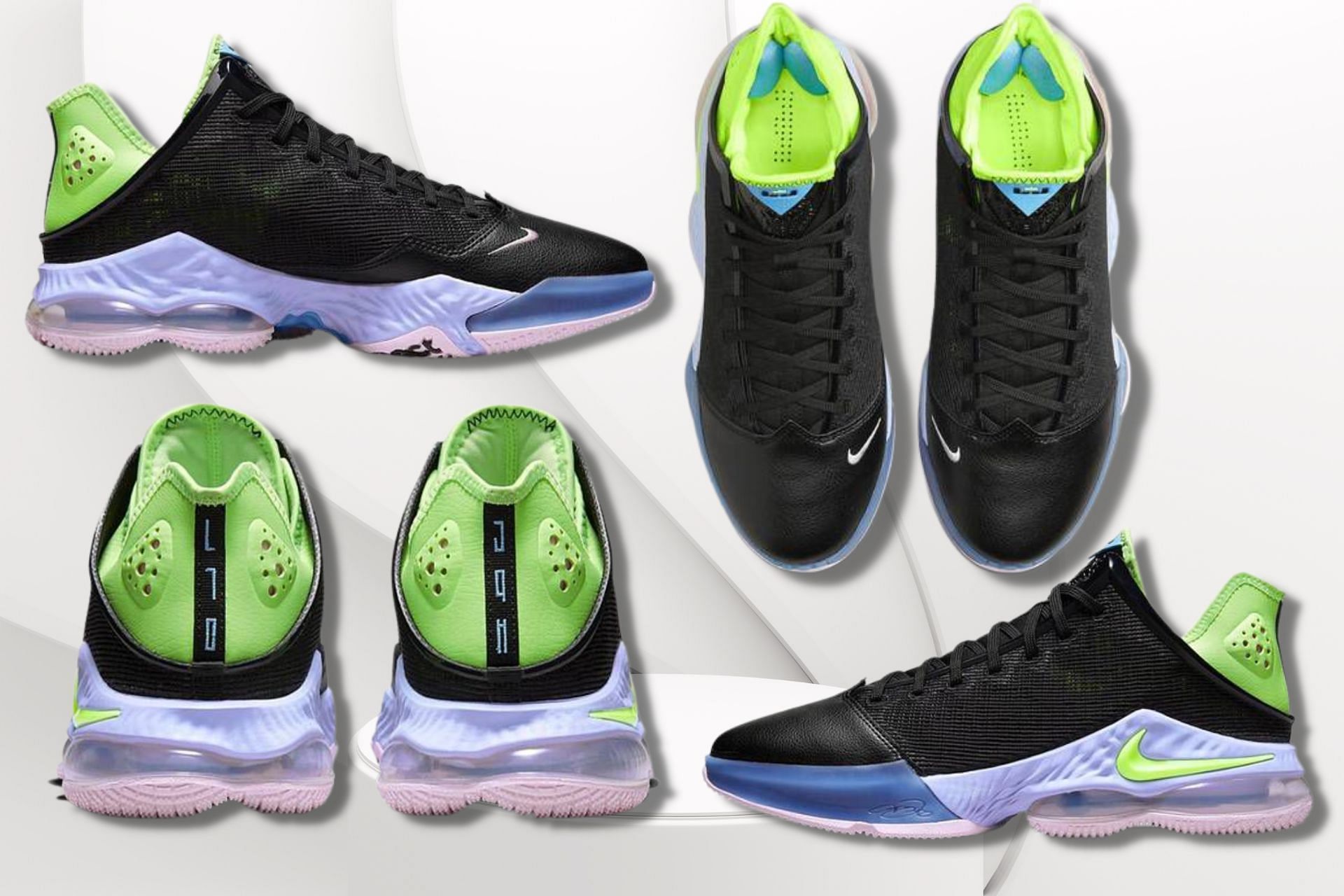 Take a detailed look at the impending Nike LeBron 19 Low Black Volt sneakers (Image via Sportskeeda)