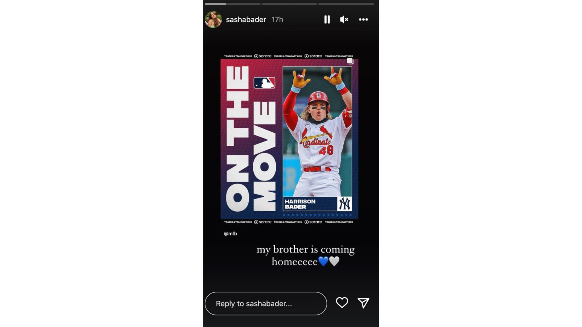 Harrison Bader's sister celebrates outfielder 'coming home' to Yankees