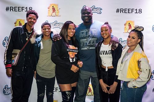 Shaquille O'Neal and his children at an event