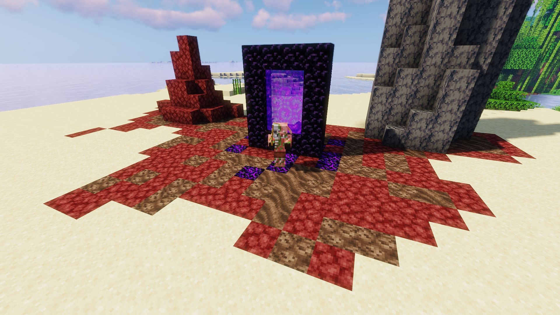A zombified piglin spawned from a Minecraft Nether portal (Image via Minecraft)
