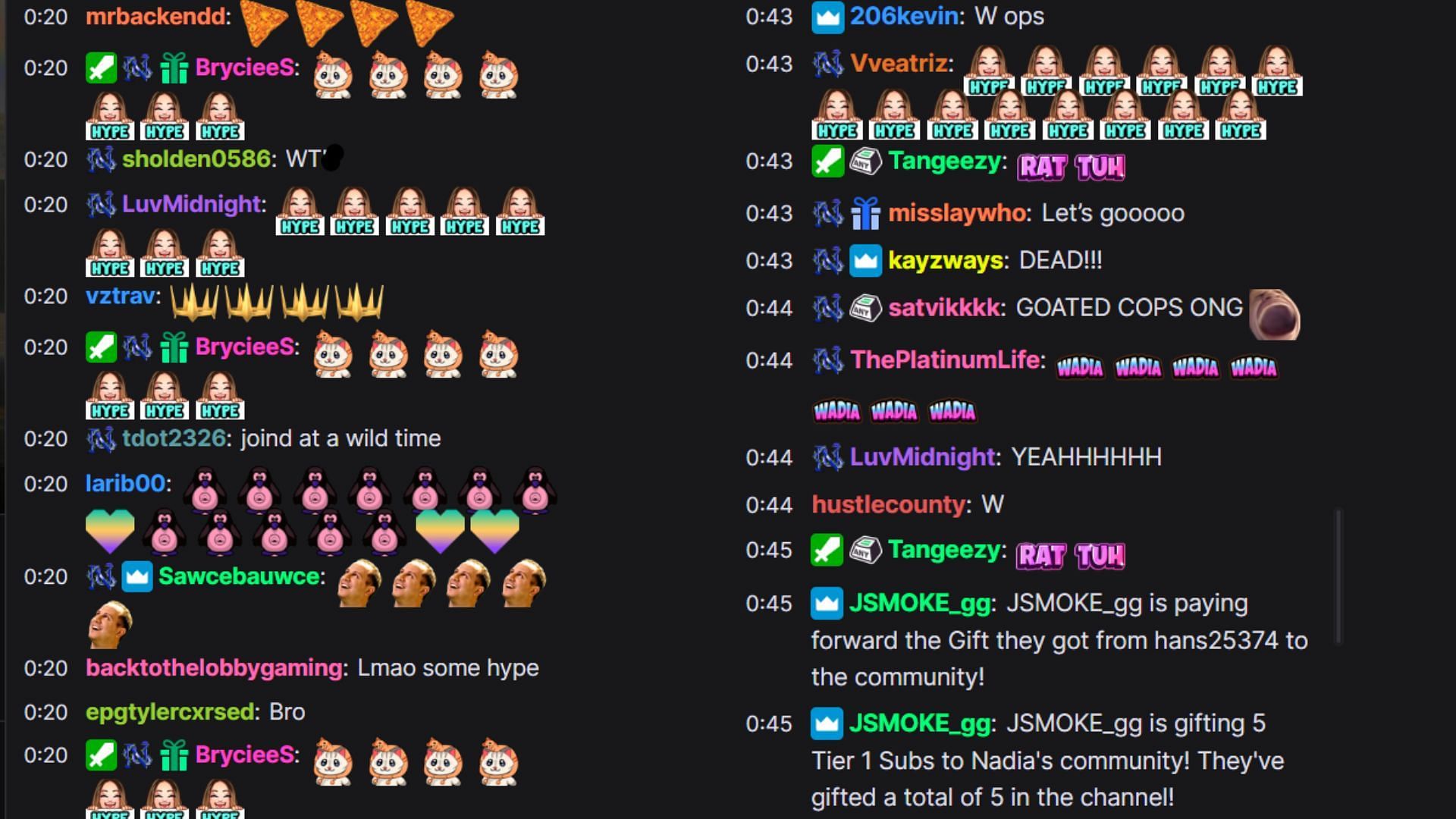 Chat reacting to the cop (Image via Nadia/Twitch)