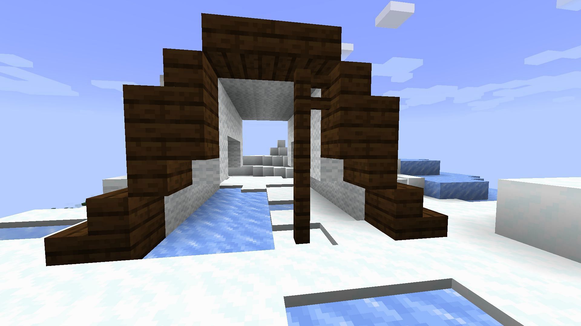 One end of the tent is decorated with wood blocks (Image via Minecraft 1.19 update)