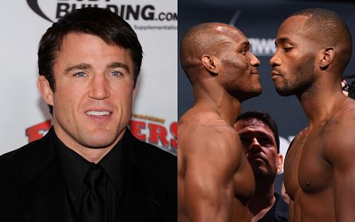 Chael Sonnen (L) and Kamaru Usman (M) facing off against Leon Edwards (R) [ Image credits: Getty Images and Josh Hedges/Zuffa LLC ]