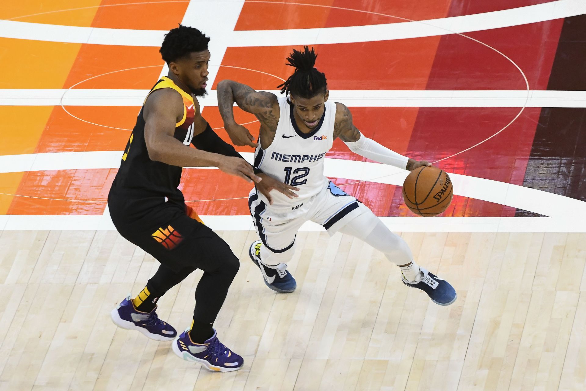 Ja Morant of the Memphis Grizzlies against Donovan Mitchell of the Utah Jazz