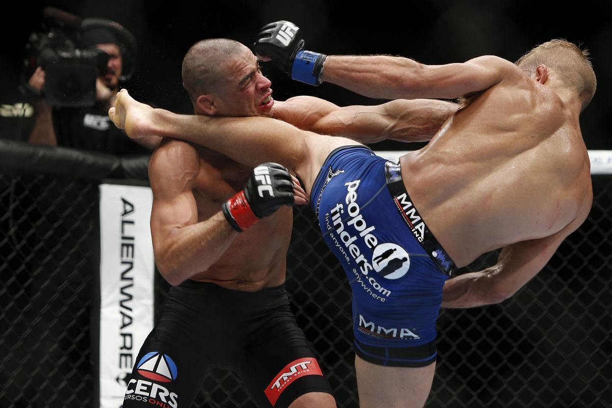 TJ Dillashaw used a head kick to dispatch Renan Barao, winning the bantamweight title in the process