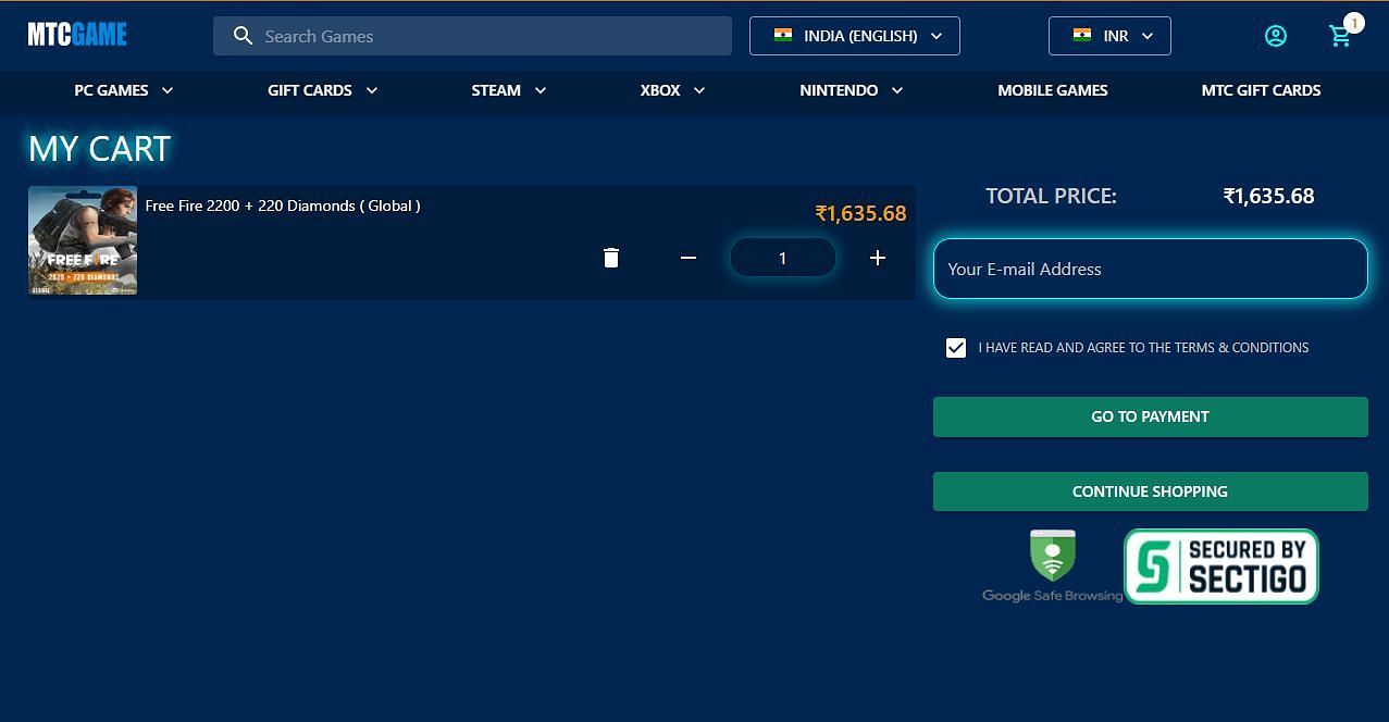 Enter the email address and proceed to the payment (Image via MTCGames)