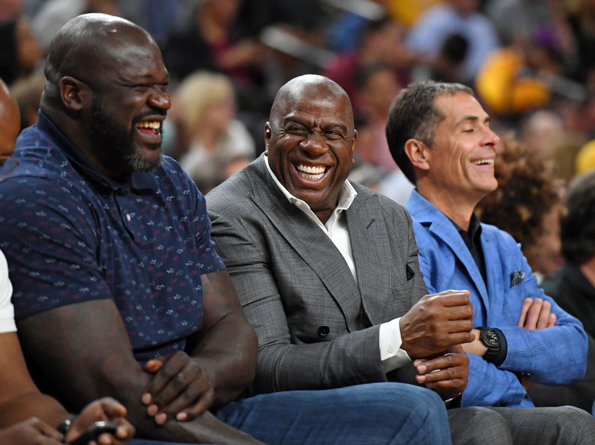 Shaquille O&#039;Neal, Magic Johnson and Rob Pelinka.