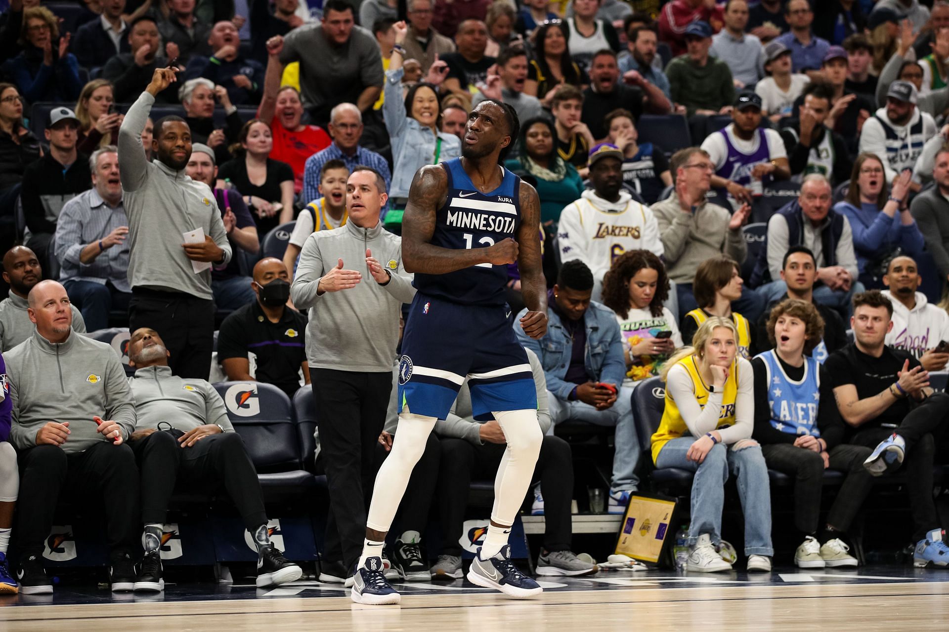 Taurean Prince in action during a Los Angeles Lakers vs. Minnesota Timberwolves regular-season game in 2021-22.