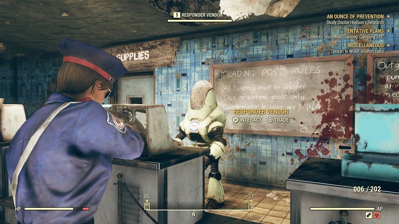 A player attempting an ol&#039; fashion western stick-up towards a Vendor Bot (Image via Bethesda)