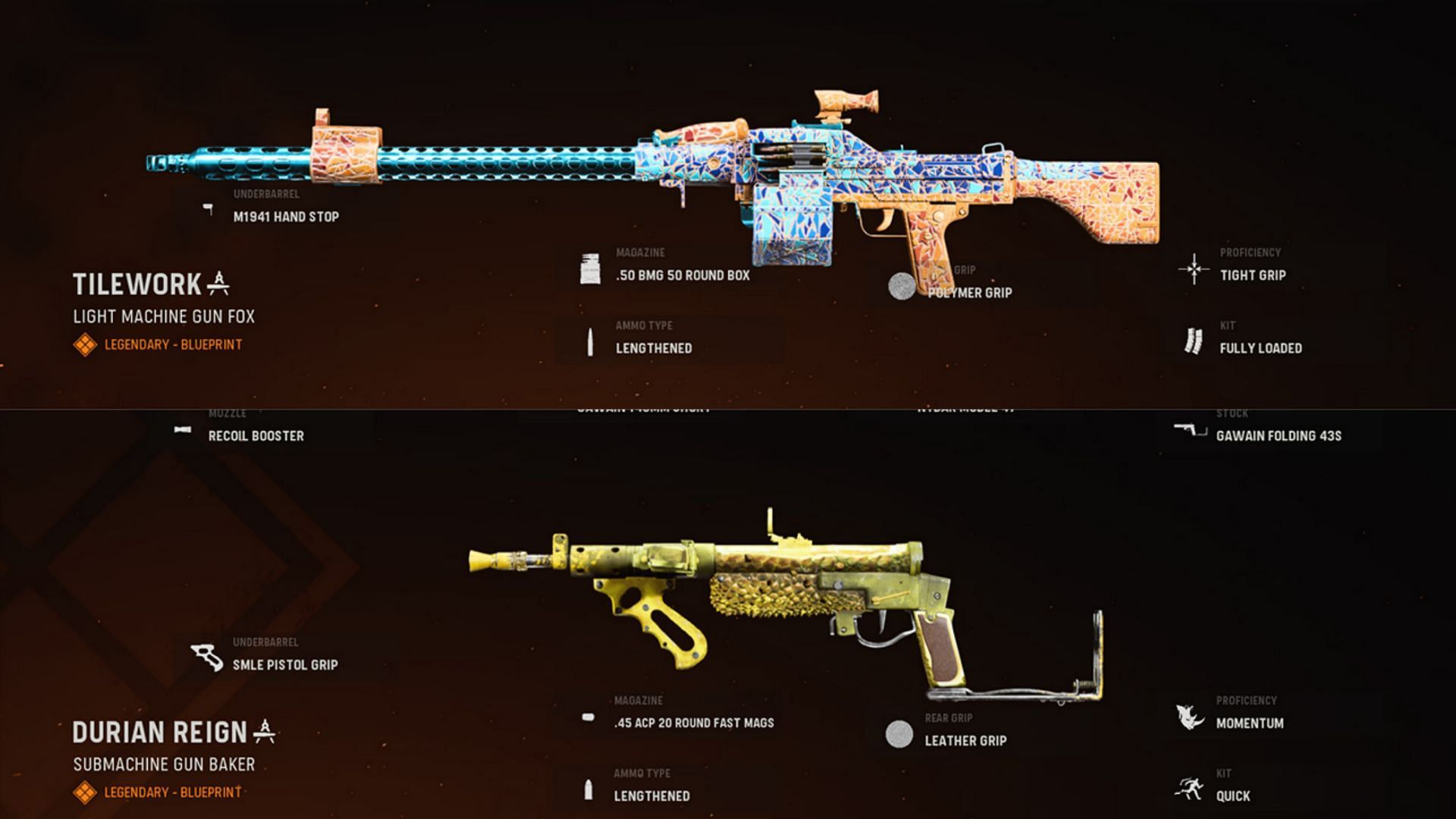Some of the available blueprints for the UGM-8 and Sten (Image via Activision)