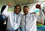 Jaspal Rana (L) and Samaresh Jung (R) won Gold in Men's 25m Centre Fire Pistol Pairs at Melbourne International Shooting Club in 2006 (Photo by Getty Images)