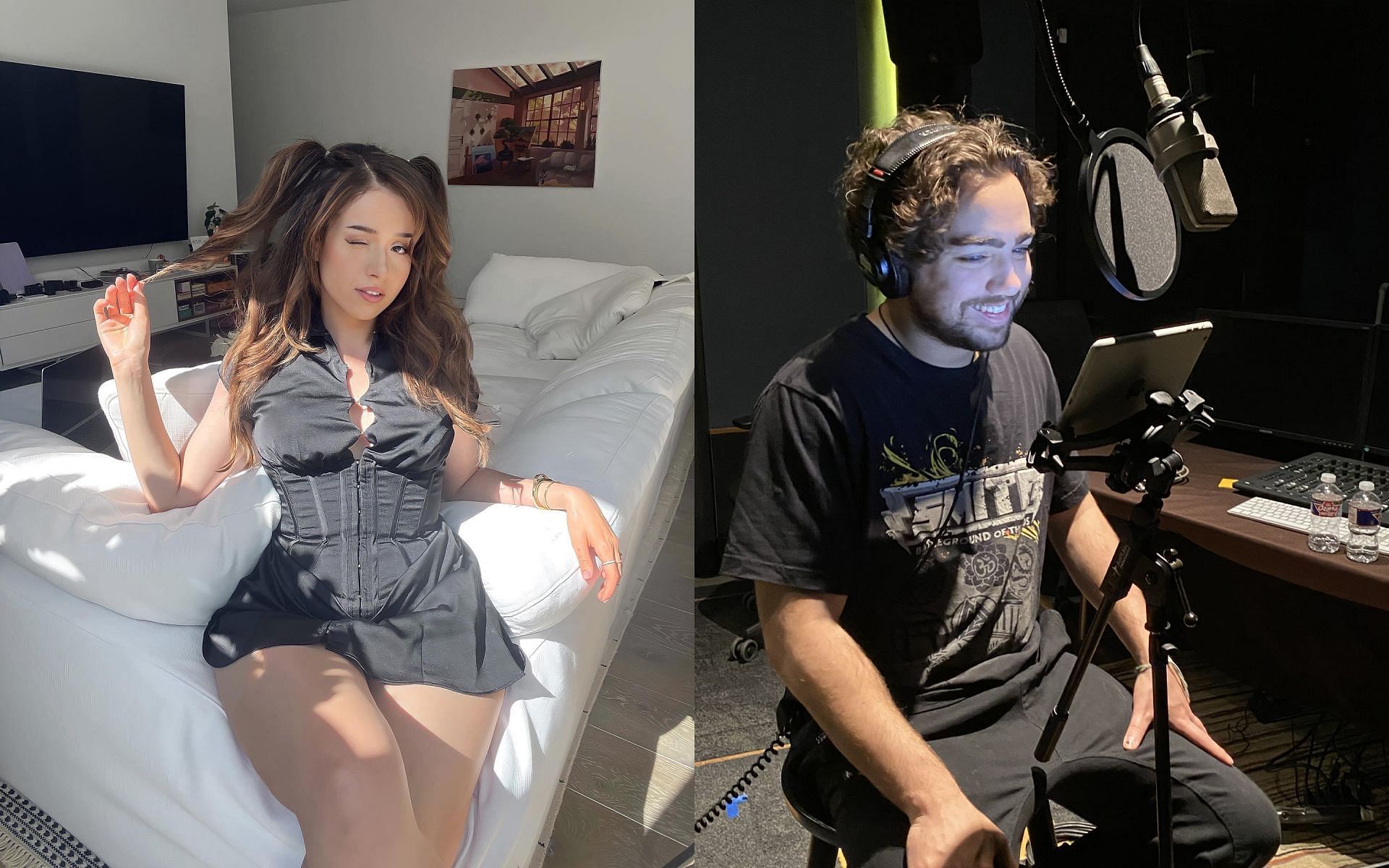 Mizkif had a fan moment after seeing Pokimane&#039;s latest picture (Images via Pokimane and Mizkif/Twitter)