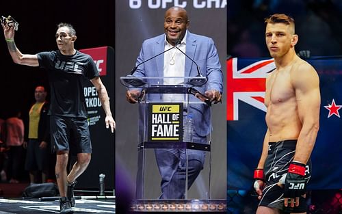 Tony Ferguson (left), Daniel Cormier (center), and Dan Hooker (right)