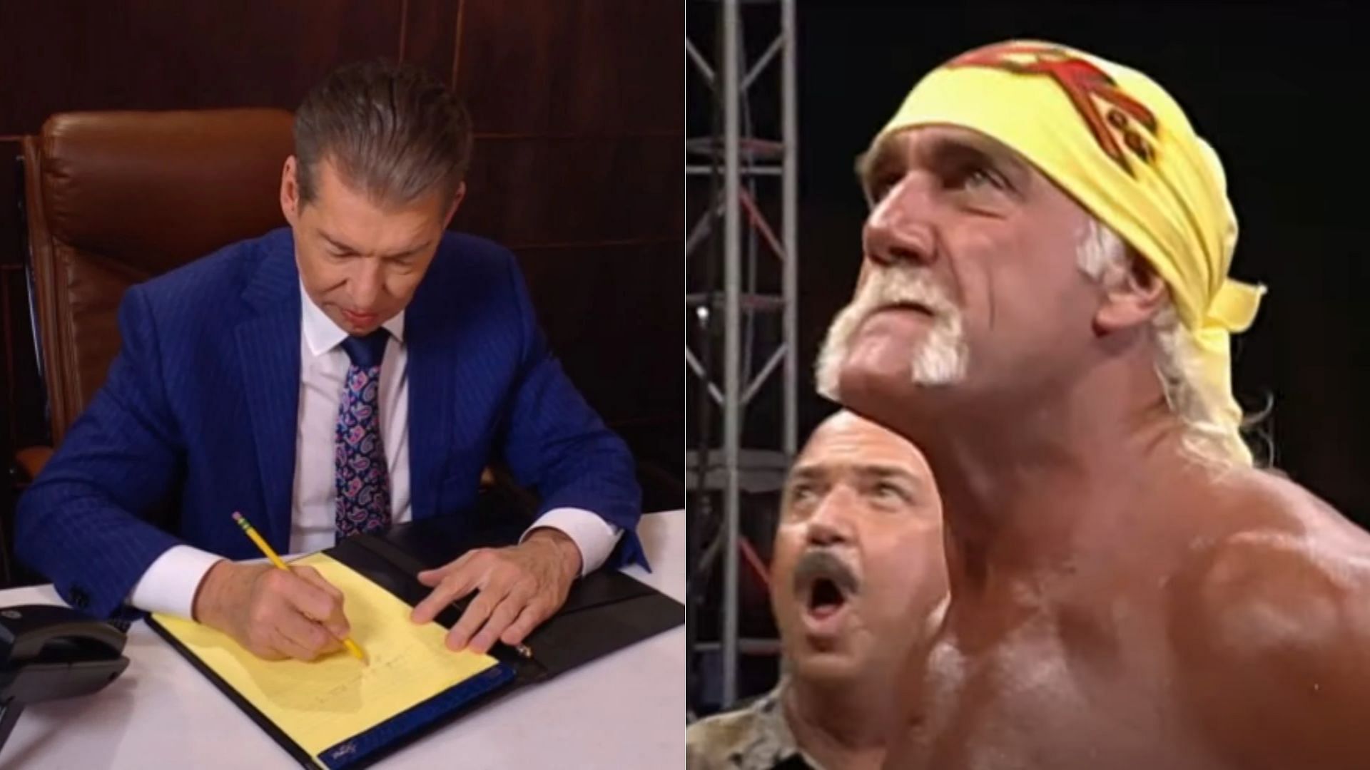 Vince McMahon (left); Hulk Hogan (right)