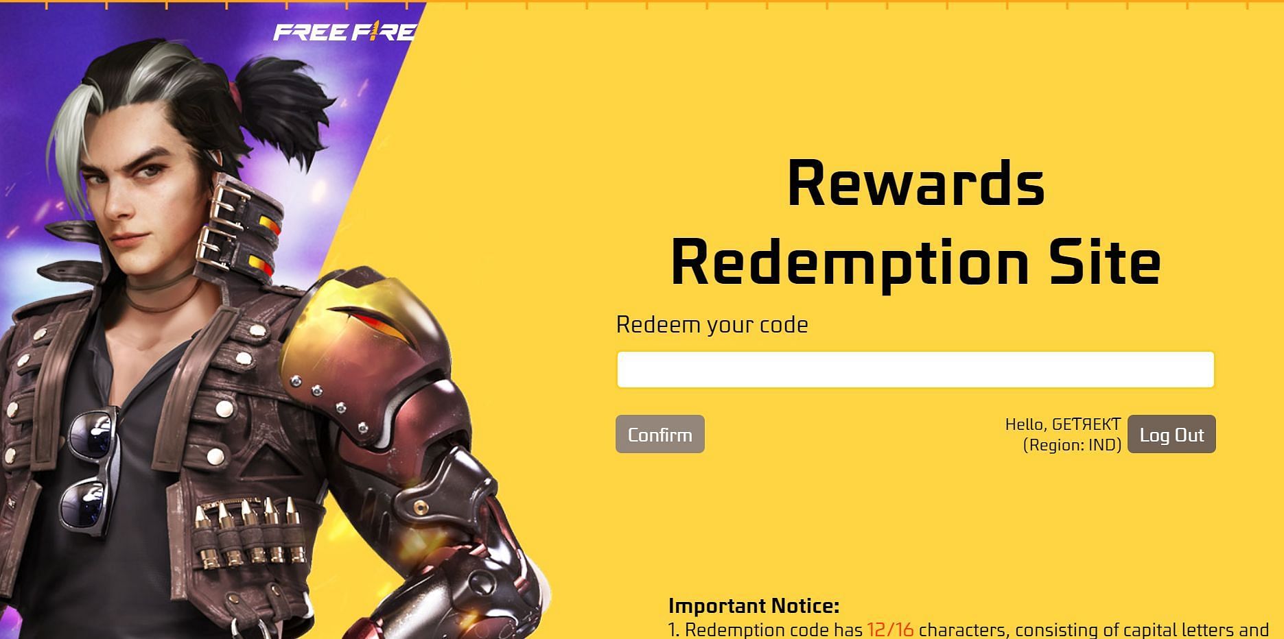 Users can enter the redeem code and hit the &#039;Confirm&#039; option (Image via Garena)
