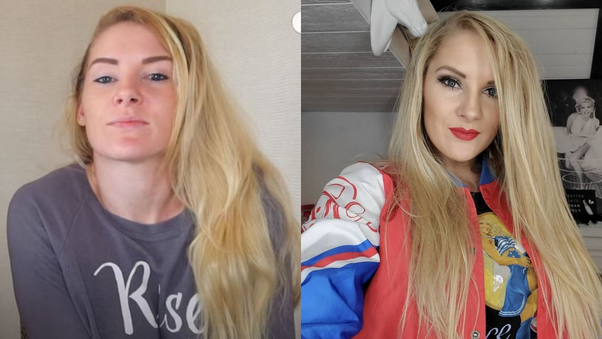 Lacey Evans without makeup (left) and with makeup (right)