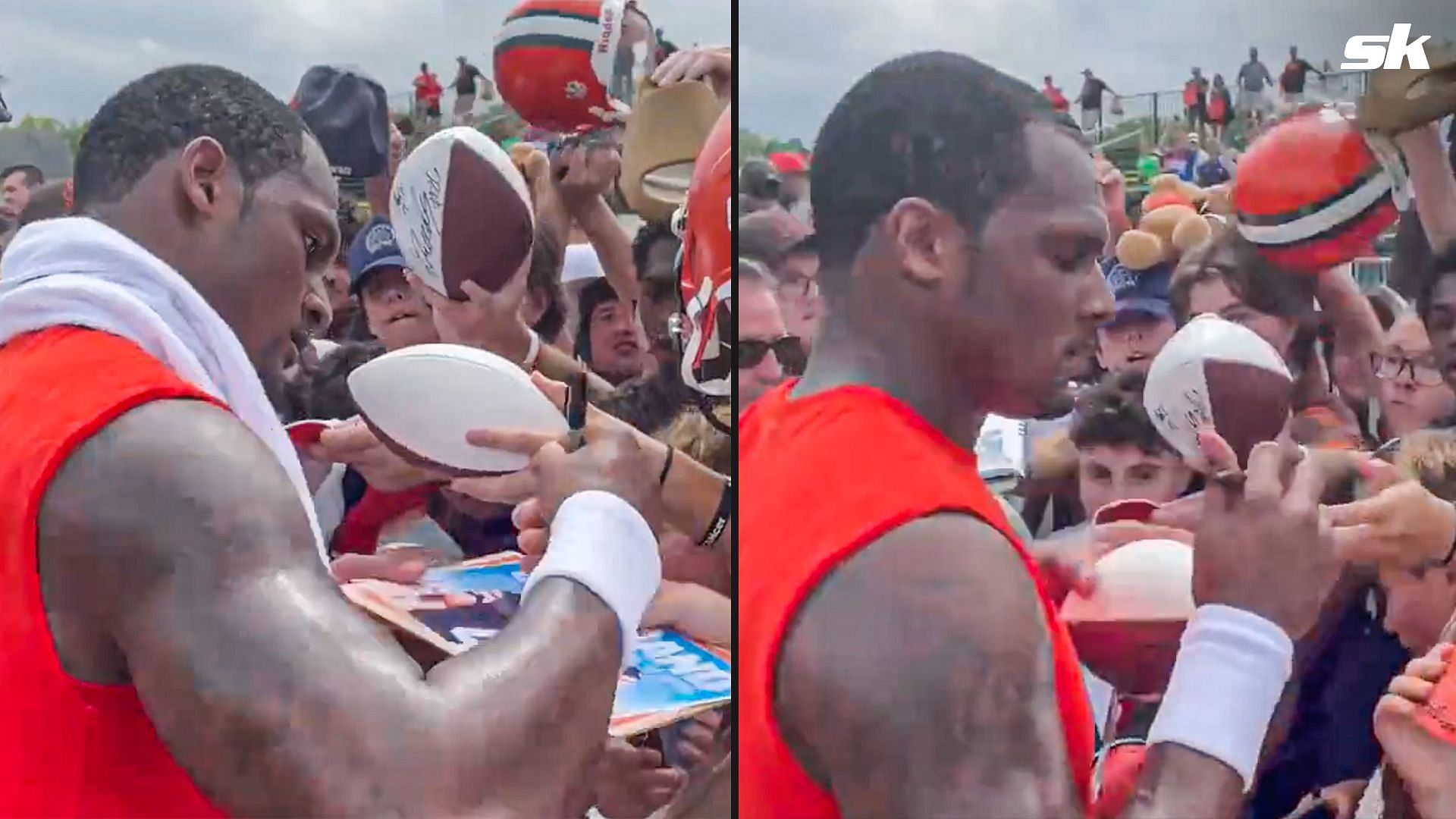 Cleveland Browns QB Deshaun Watson gets mobbed by fans for autographs