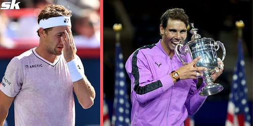 Casper Ruud (L) and Rafael Nadal