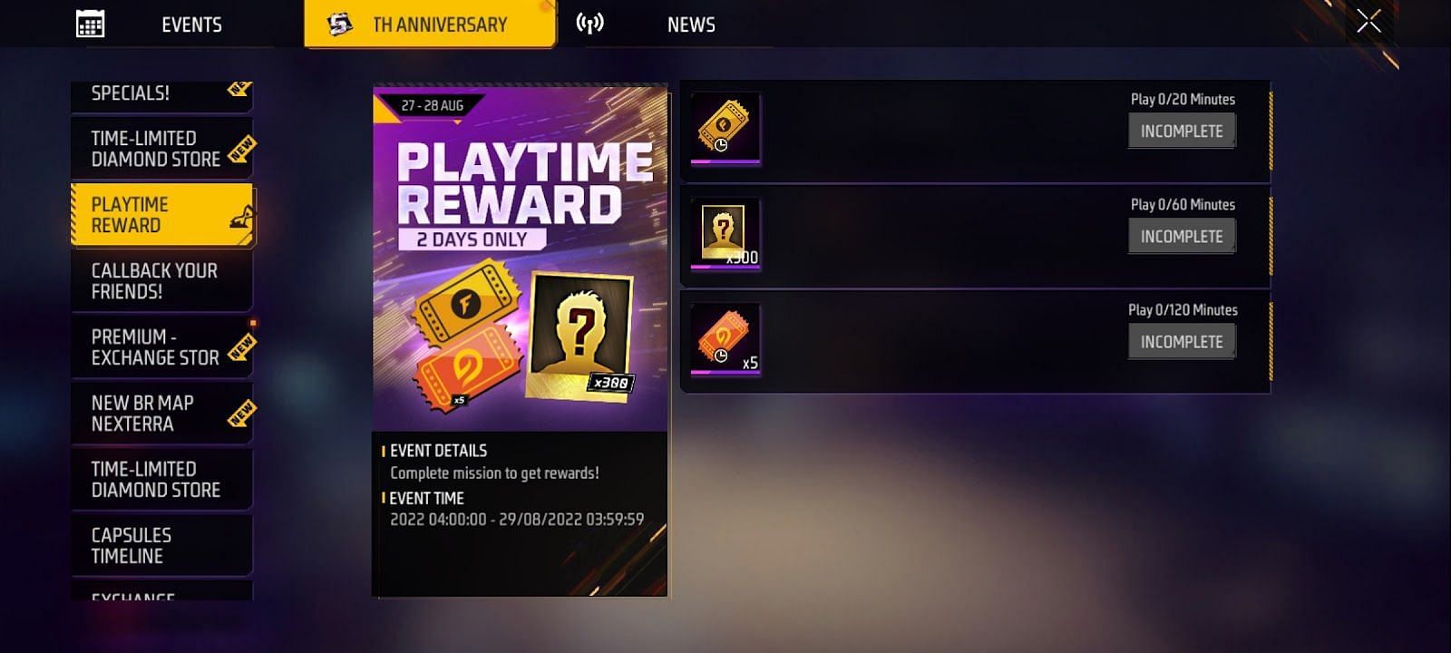  Universal Fragments and Incubator Vouchers are up for grabs in the Playtime Reward event (Image via Garena)