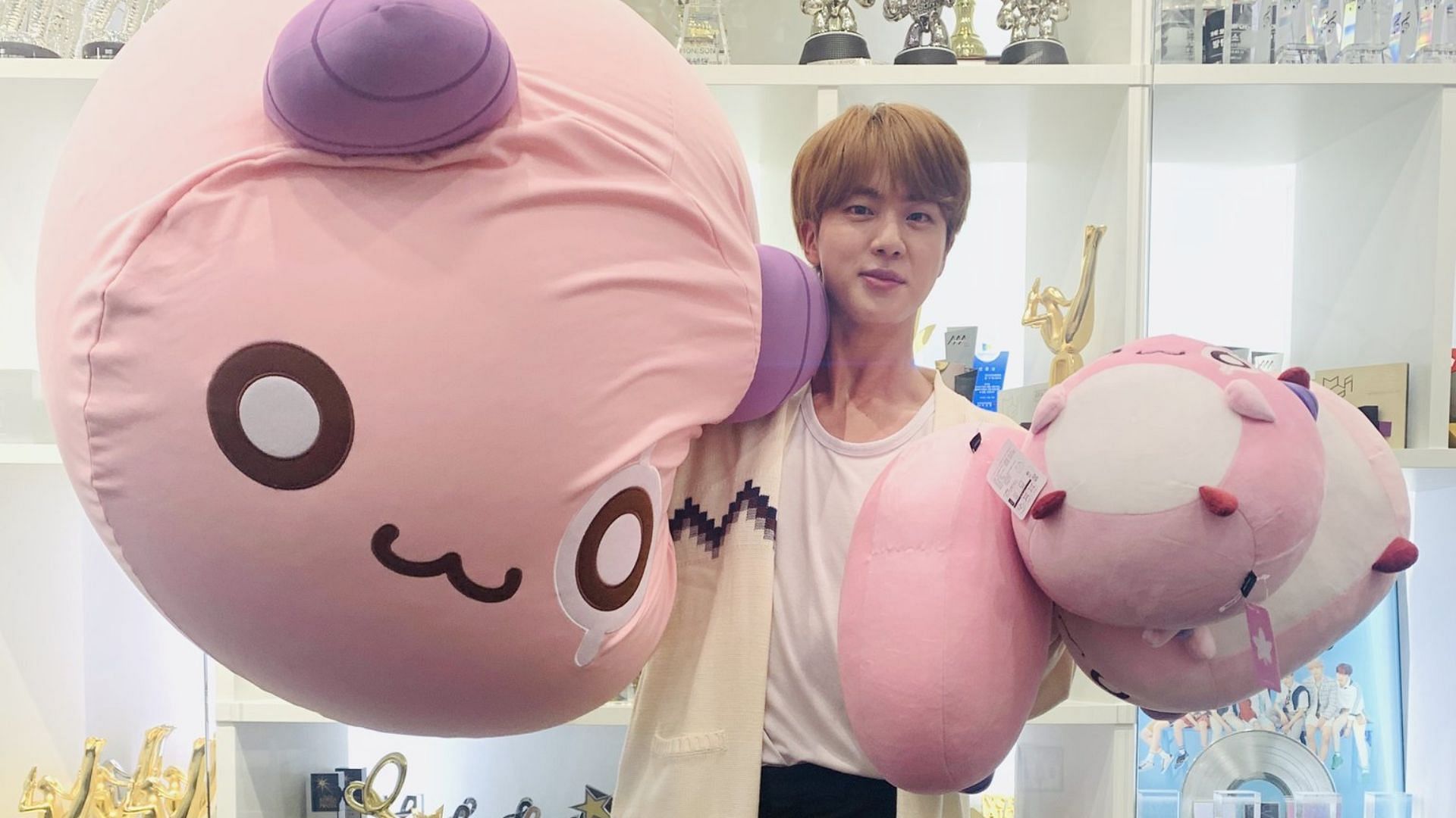 BTS&#039; Jin and MapleStory Pink Bean (Image via Twitter/BTS_twt)