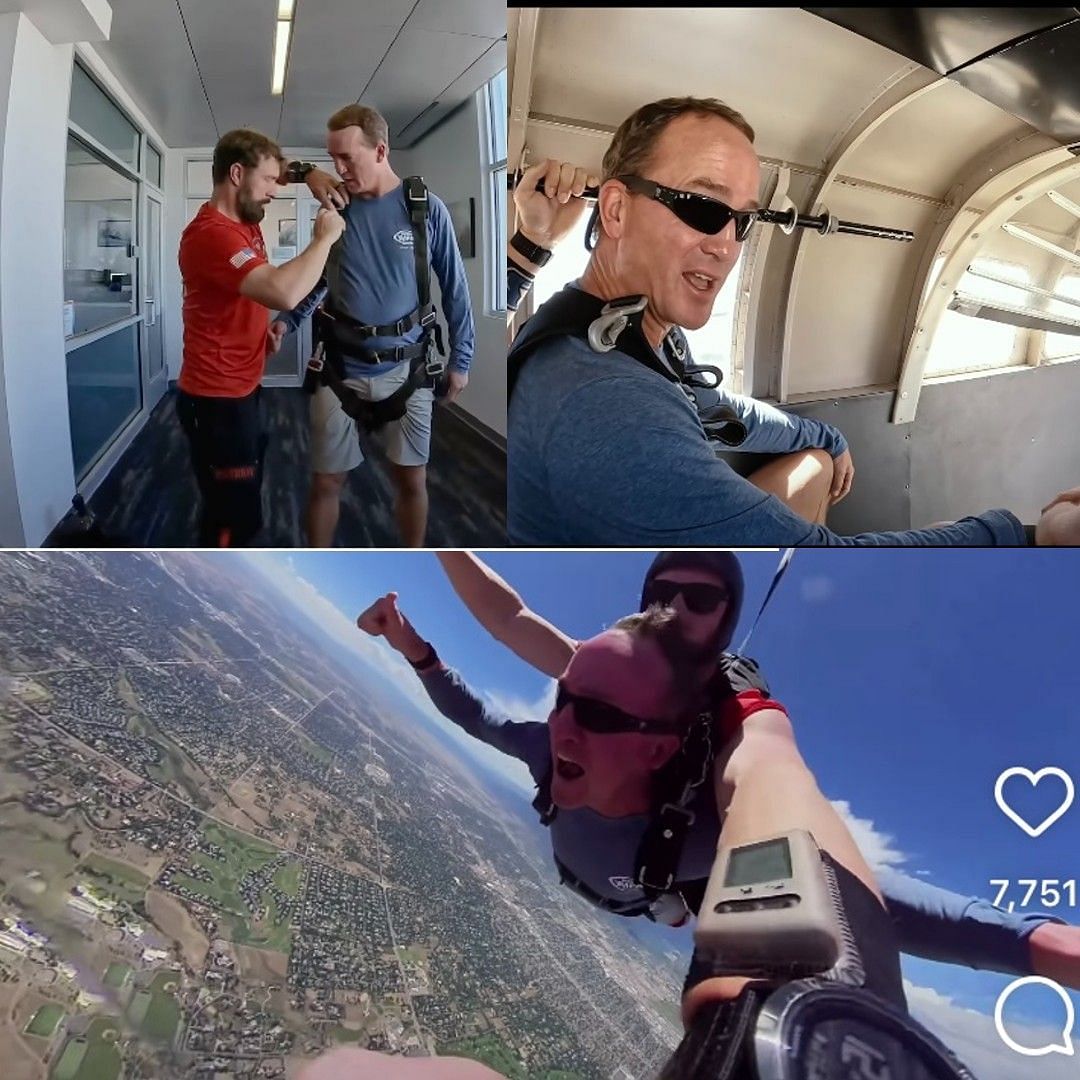 NFL Hall of Fame quarterback Peyton Manning jumps out of an airplane for a great cause. 