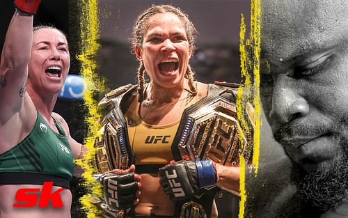 Molly McCann (left), Amanda Nunes (center), Derrick Lewis (right)