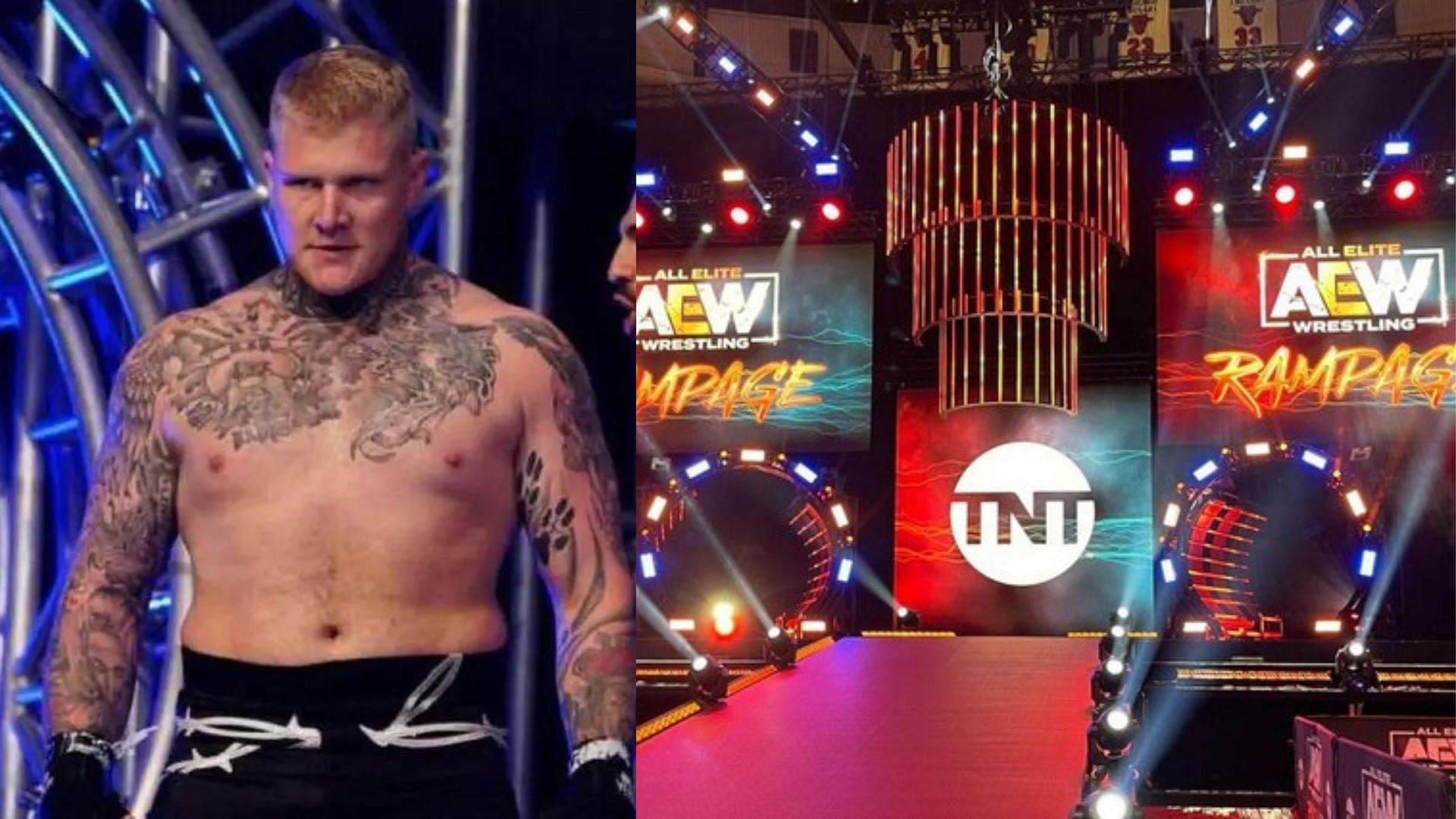 Parker Boudreaux (left); AEW Rampage entrance ramp (right)