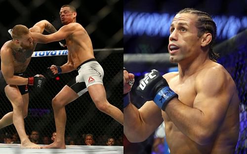 Conor McGregor vs. Nate Diaz 1 (L) and Urijah Faber (R)