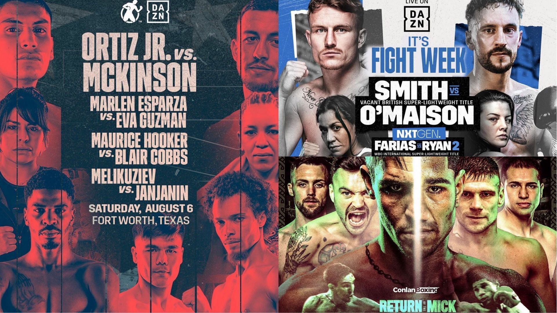 Vergiz Ortiz Jr. vs. Michael McKinson (@goldenboy), Dalson Smith vs. Sam O&#039;maison (@matchroomboxing), Michael Conlan vs. Miguel Marriaga (@conlanboxing) [images courtesy of Instagram]