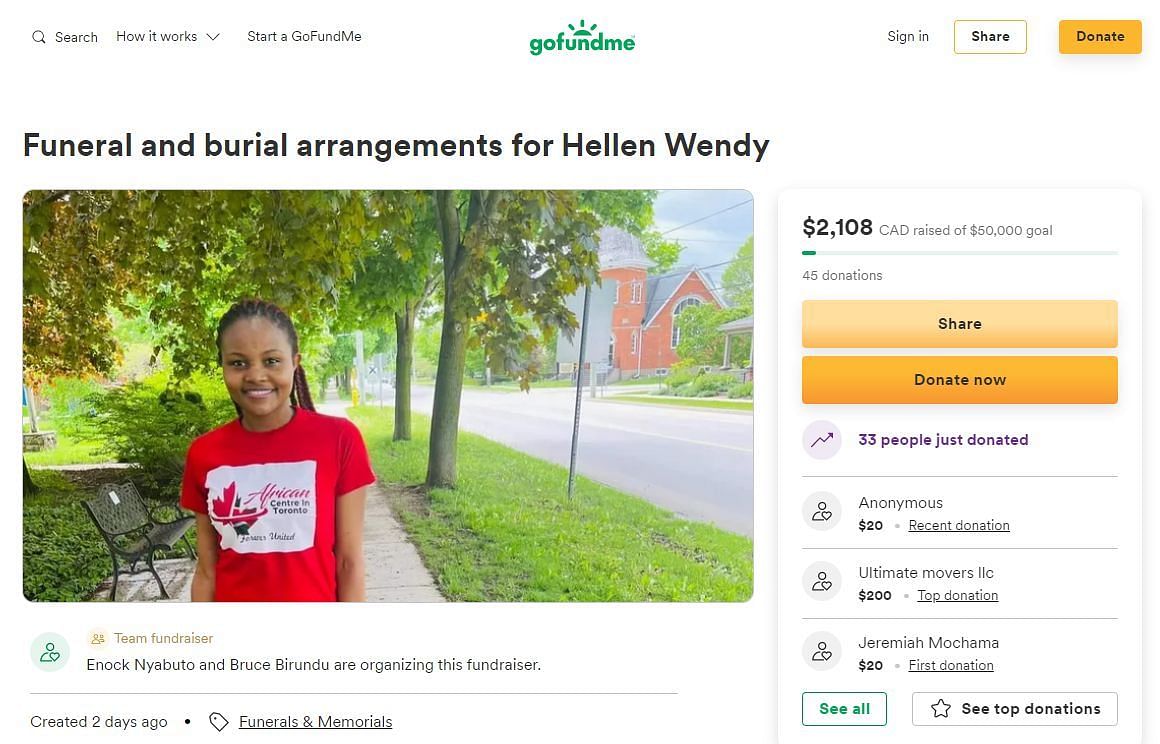 GoFundMe raises money to repatriate Wendy&#039;s body (Image via GoFundMe)