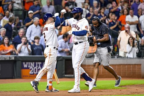 Yordan Alvarez and Alex Bregman of the Astros