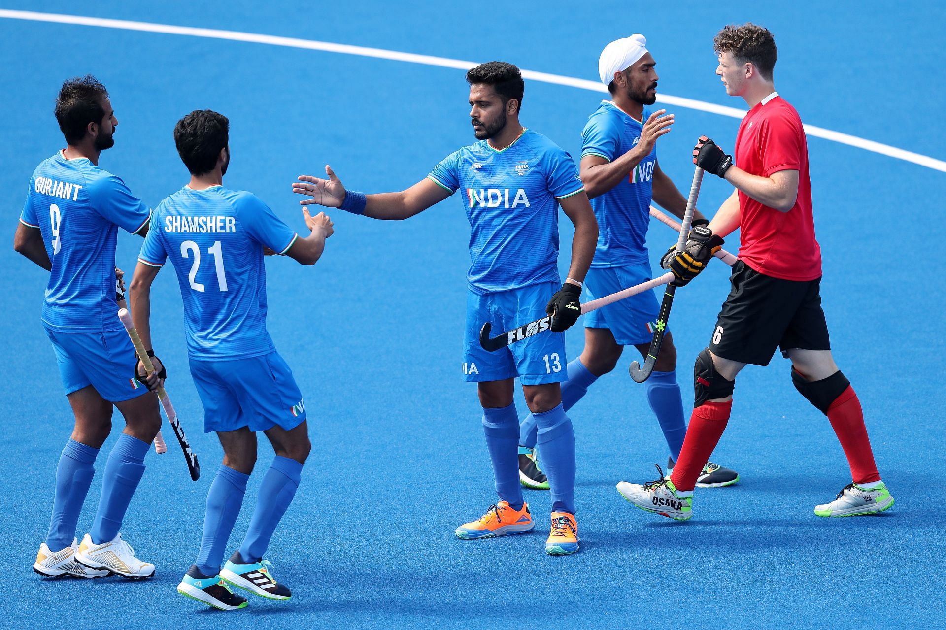 India&#039;s Harmanpreet Singh celebrates a goal against Canada. (PC: Getty Images)