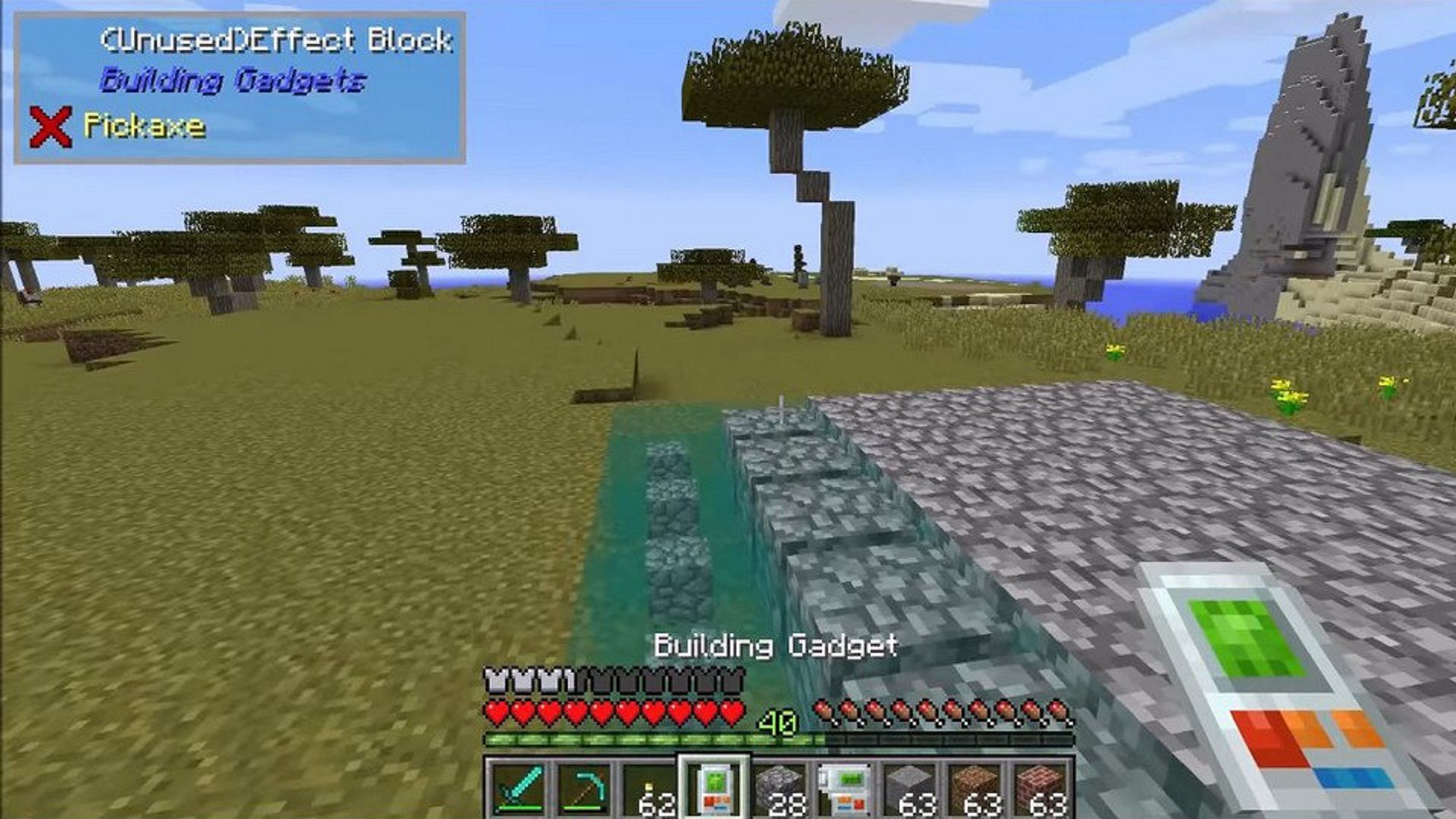 A player uses the Building Gadget on their structure (Image via 9Minecraft)