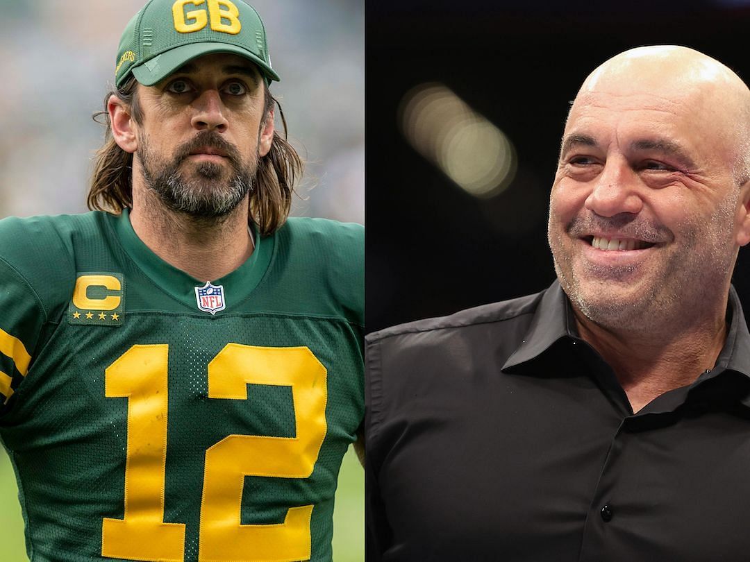 Packers QB Aaron Rodgers (l) and podcaster Joe Rogan (r)