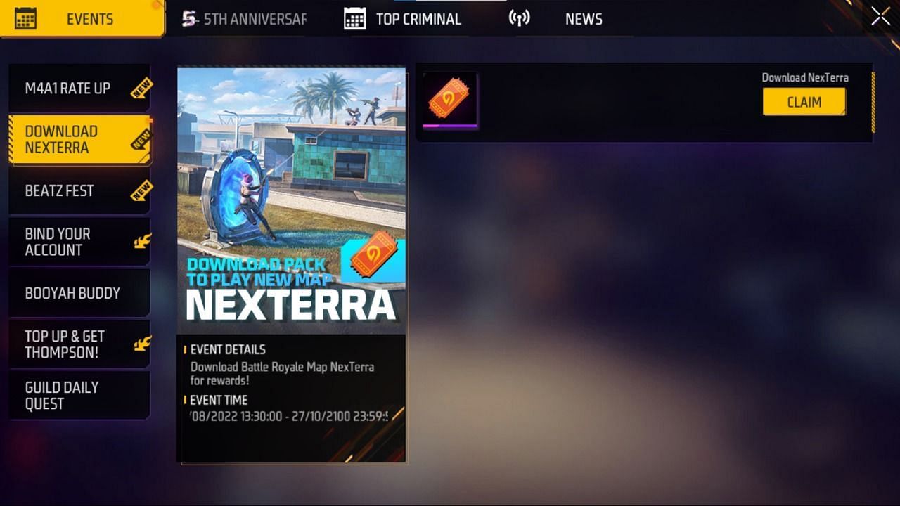 The Download Nexterra event in Free Fire MAX (Image via Garena)