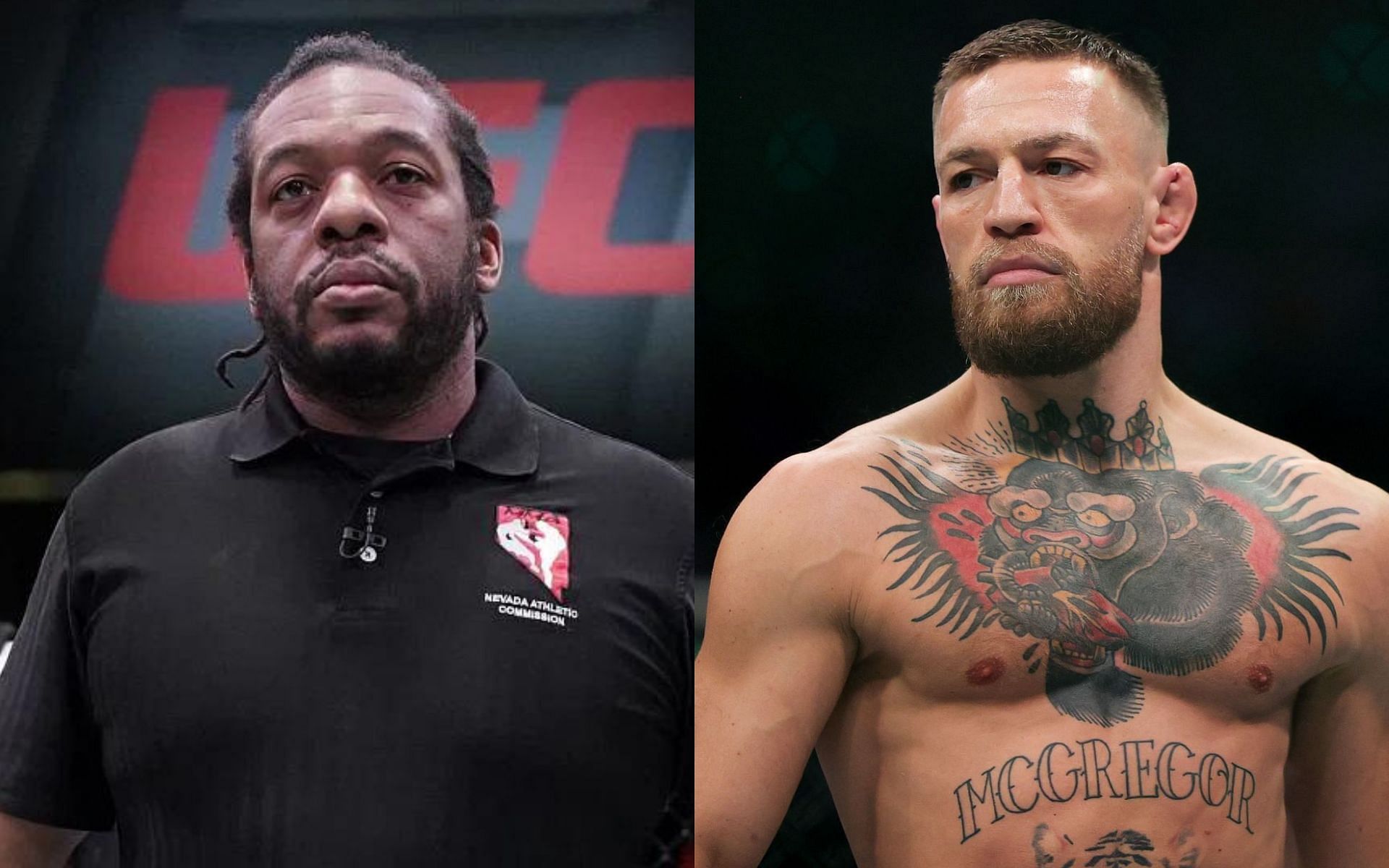 Herb Dean (L); Conor McGregor (R)