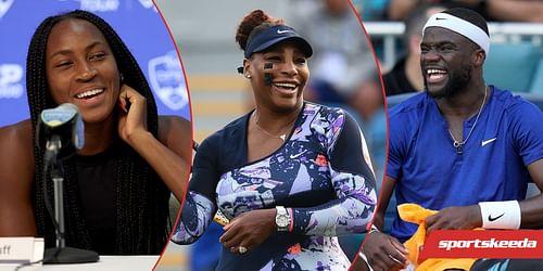 Who is the better Serena Williams (center) fan? Coco Gauff (left) and Frances Tiafoe (right) take on the ATP Tour's challenge.