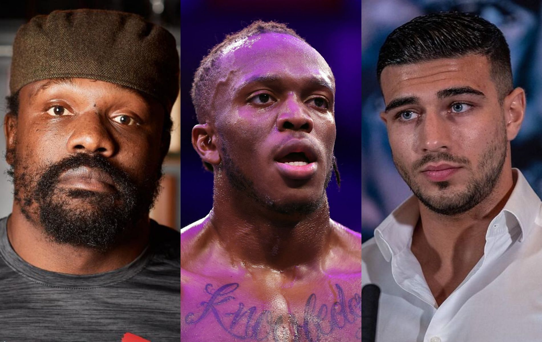 (L-R) Derek Chisora, KSI and Tommy Fury