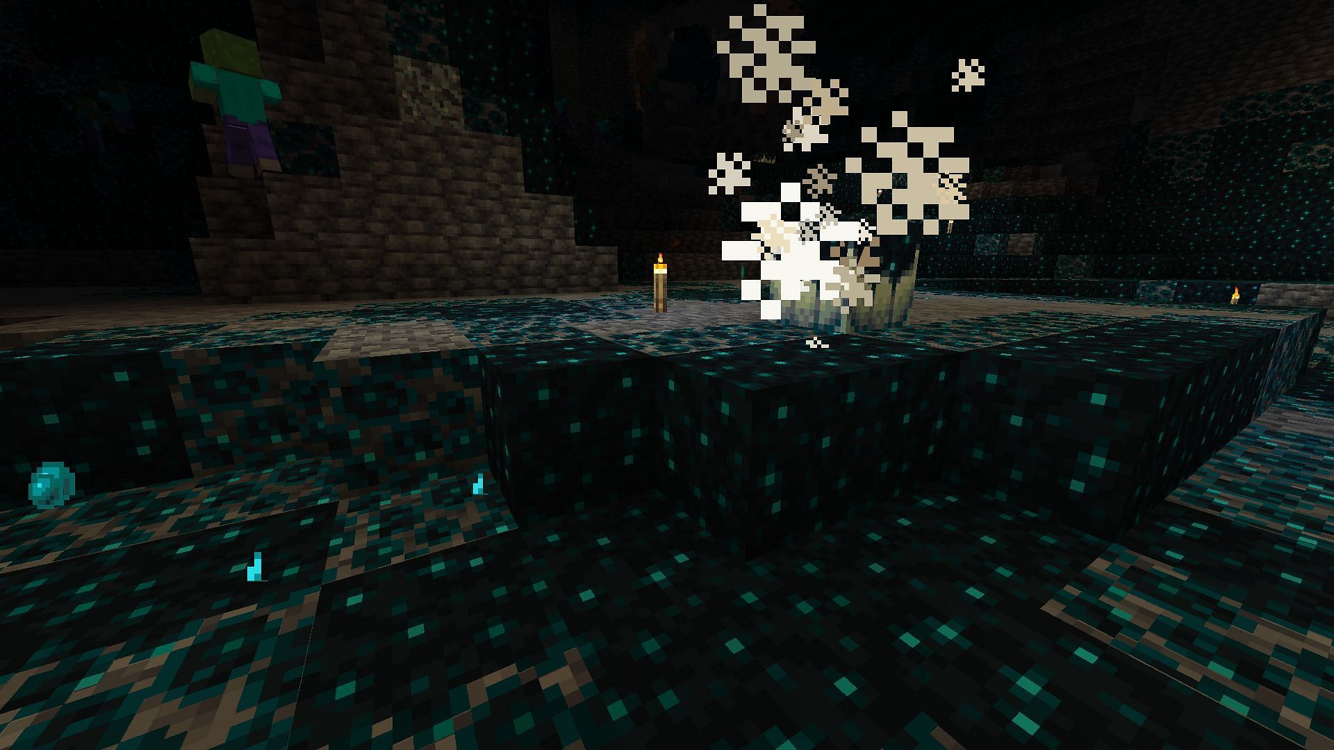A zombie dying and sculk catalyst soul particle animation in Minecraft The Wild Update (Image via Mojang)