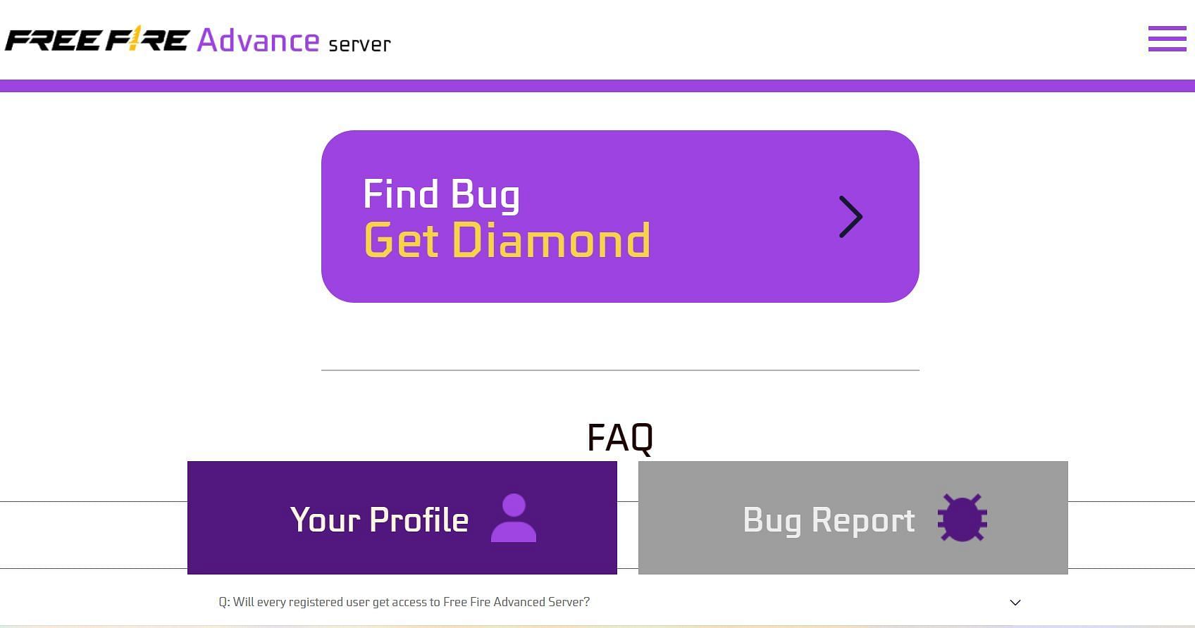 Users can get diamonds by finding bugs in the OB36 Advance Server (Image via Garena)