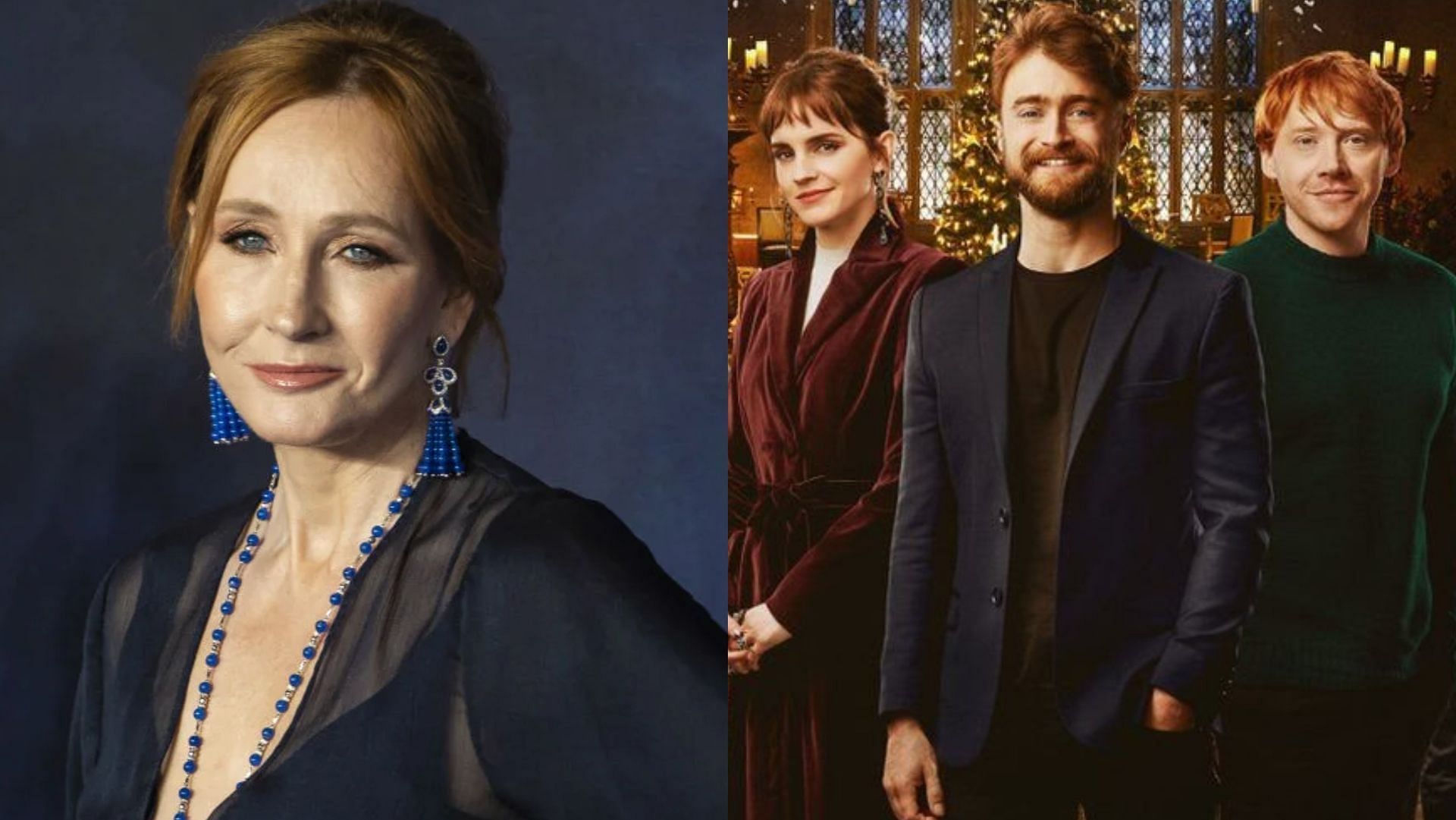 JK Rowling chose not to join the Harry Potter reunion special. (Image via Gary Mitchell/Getty Images, @TheAllanAguirre/Twitter)