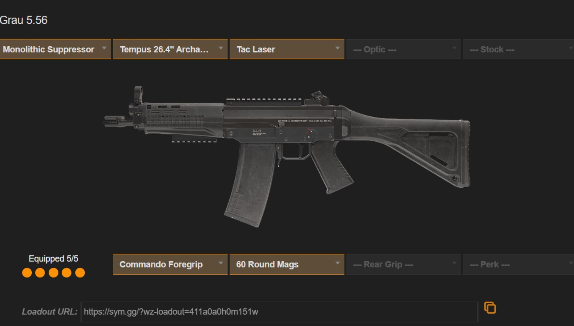 Call of Duty Warzone Grau 5.56 loadout (Image via sym.gg)