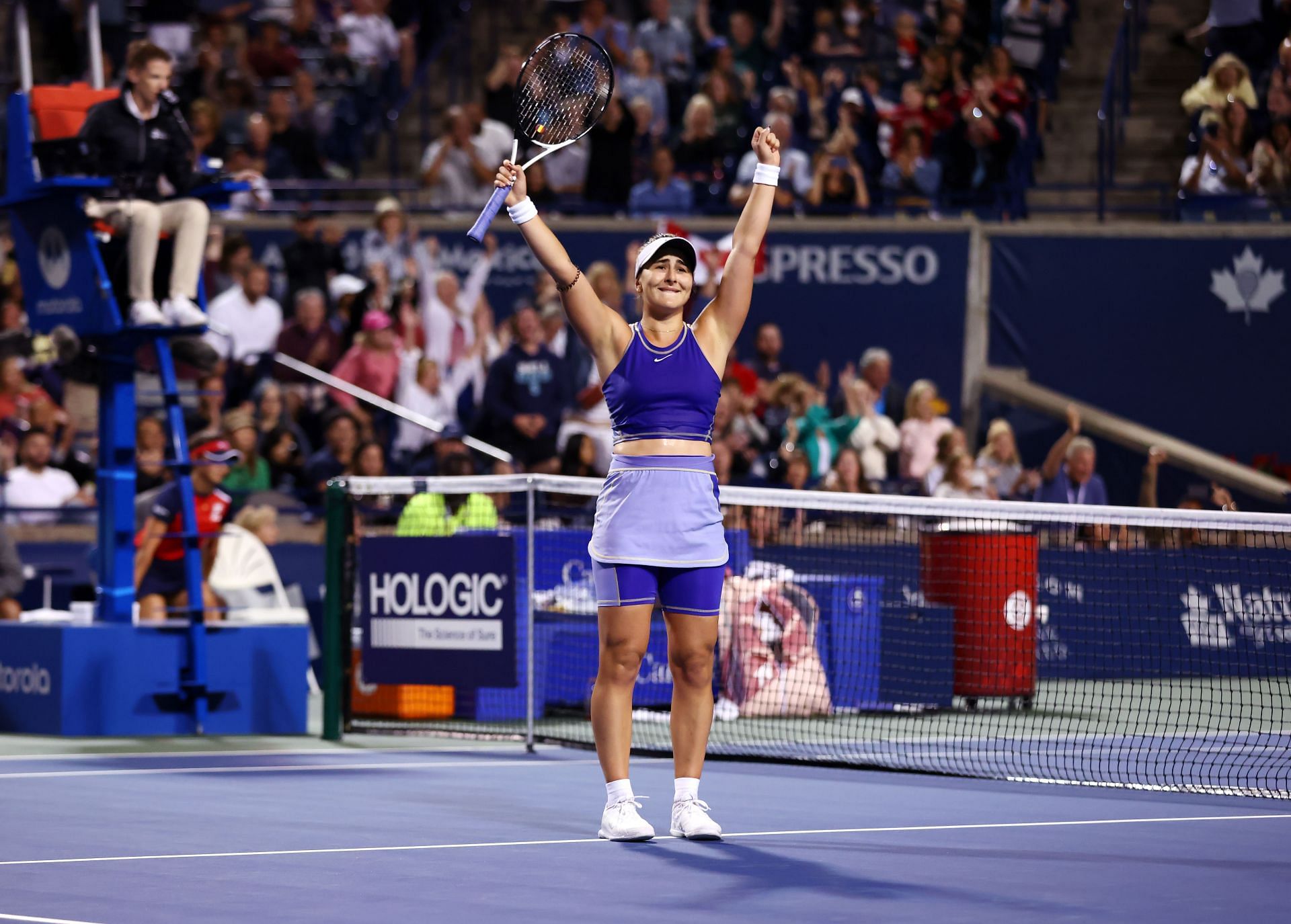 Andreescu celebrates her second-round win in Toronto